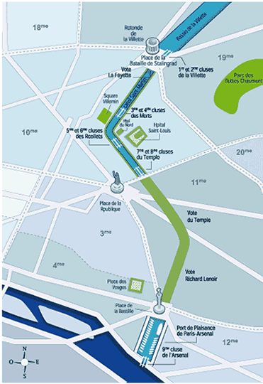 Mapa del Canal Saint-Martin en París